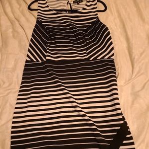 Black and white asymmetrical hem dress